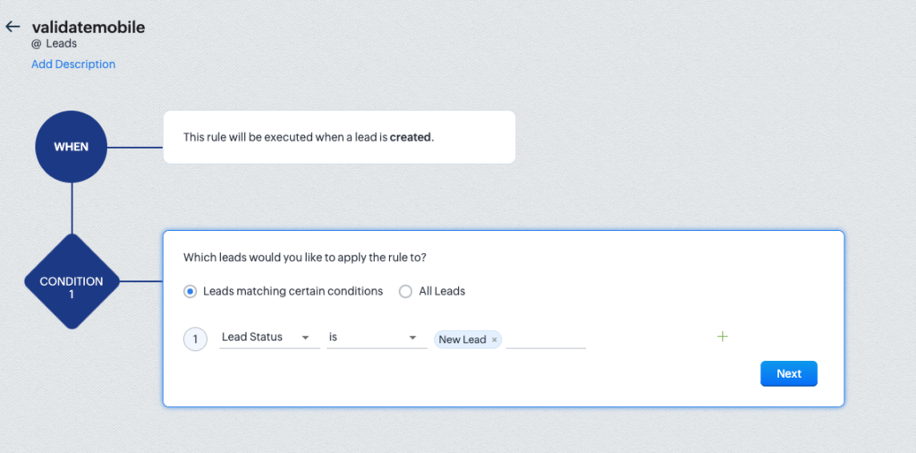 zoho workflow validate mobile numbers